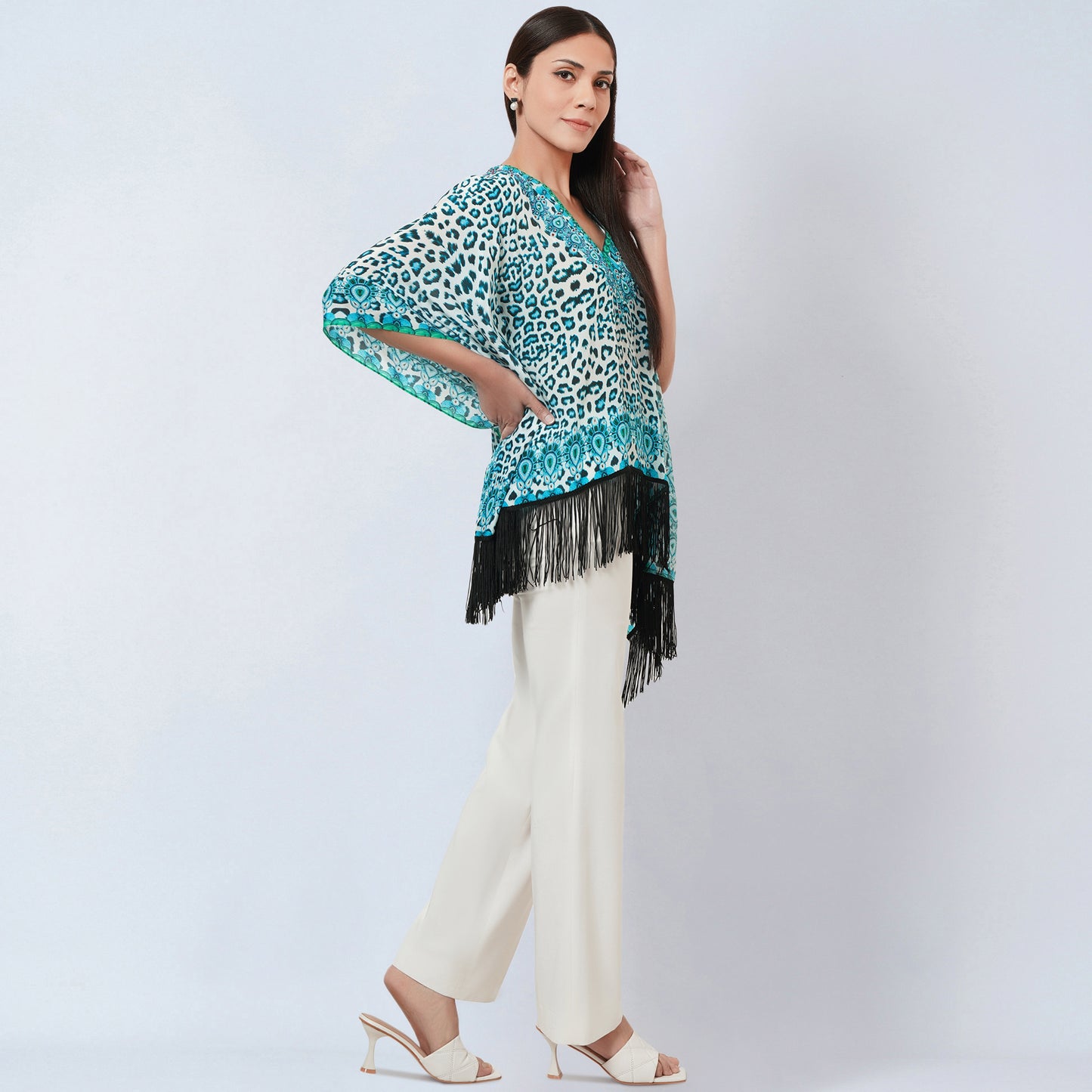 Aqua Animal Print Kaftan Top