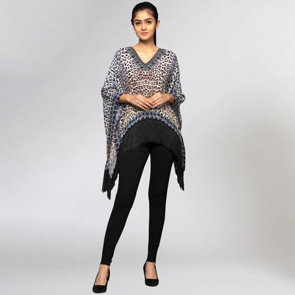 Brown and Blue Animal Print Kaftan Top