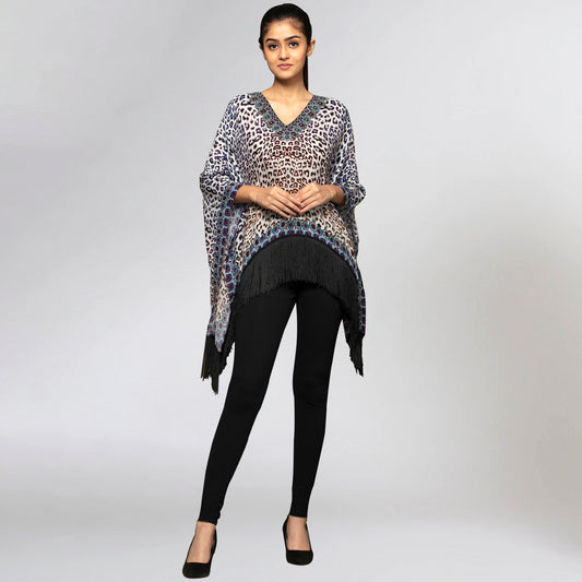 Brown and Blue Animal Print Kaftan Top