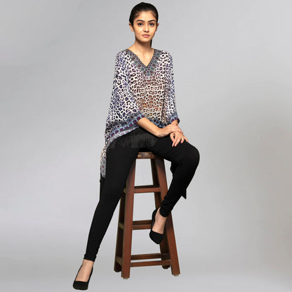 Brown and Blue Animal Print Kaftan Top
