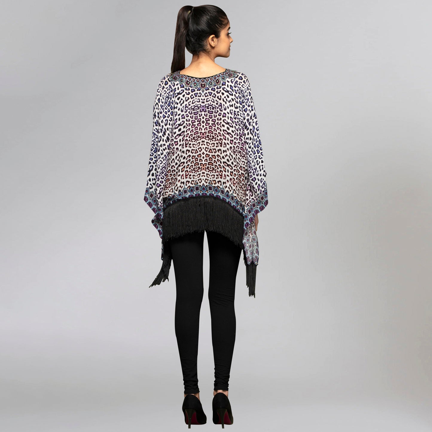 Brown and Blue Animal Print Kaftan Top