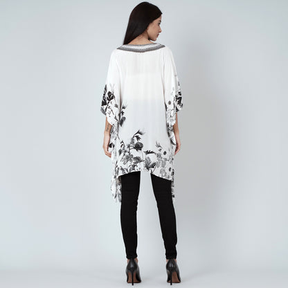 White Embellished Floral Kaftan Top