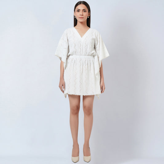 White Eyelet Kaftan Top