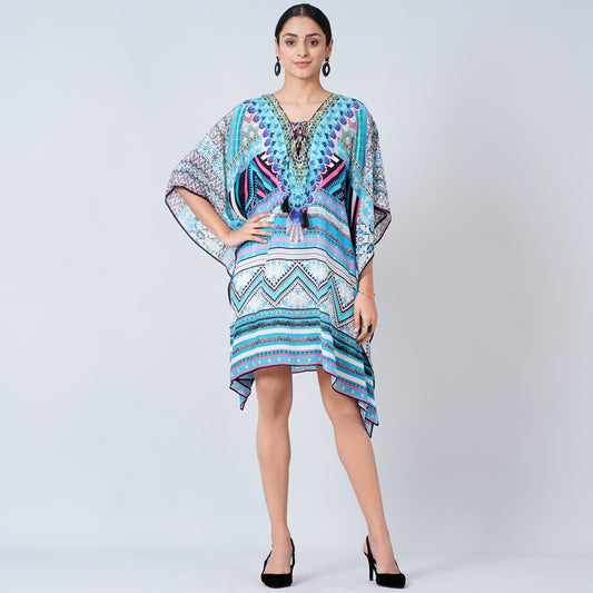 Blue Geometric Kaftan Tunic
