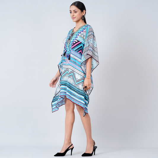 Blue Geometric Kaftan Tunic