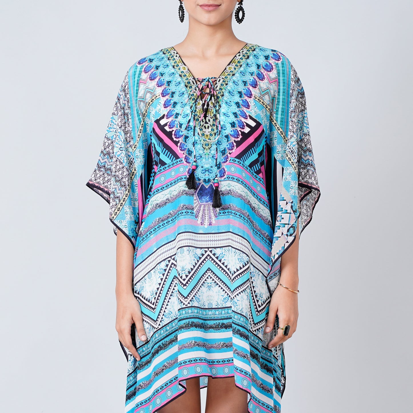 Blue Geometric Kaftan Tunic