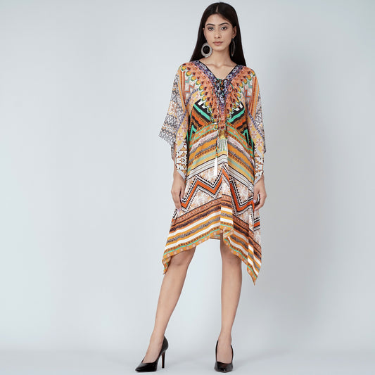 Orange Geometric Kaftan Tunic