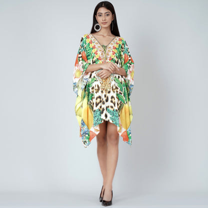 Multicoloured Animal and Fruit Print Kaftan Tunic