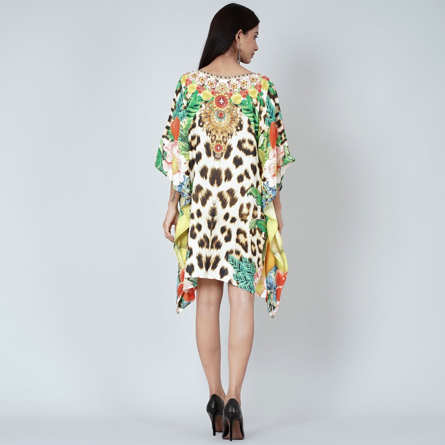 Multicoloured Animal and Fruit Print Kaftan Tunic