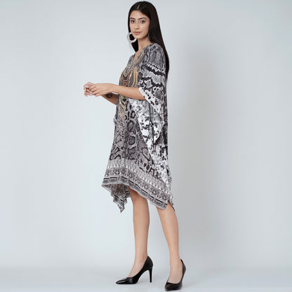 Grey and Black Python Print Silk Kaftan Tunic