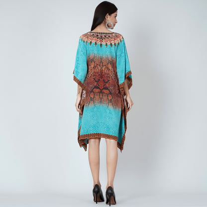 Blue and Brown Python Print Silk Kaftan Tunic
