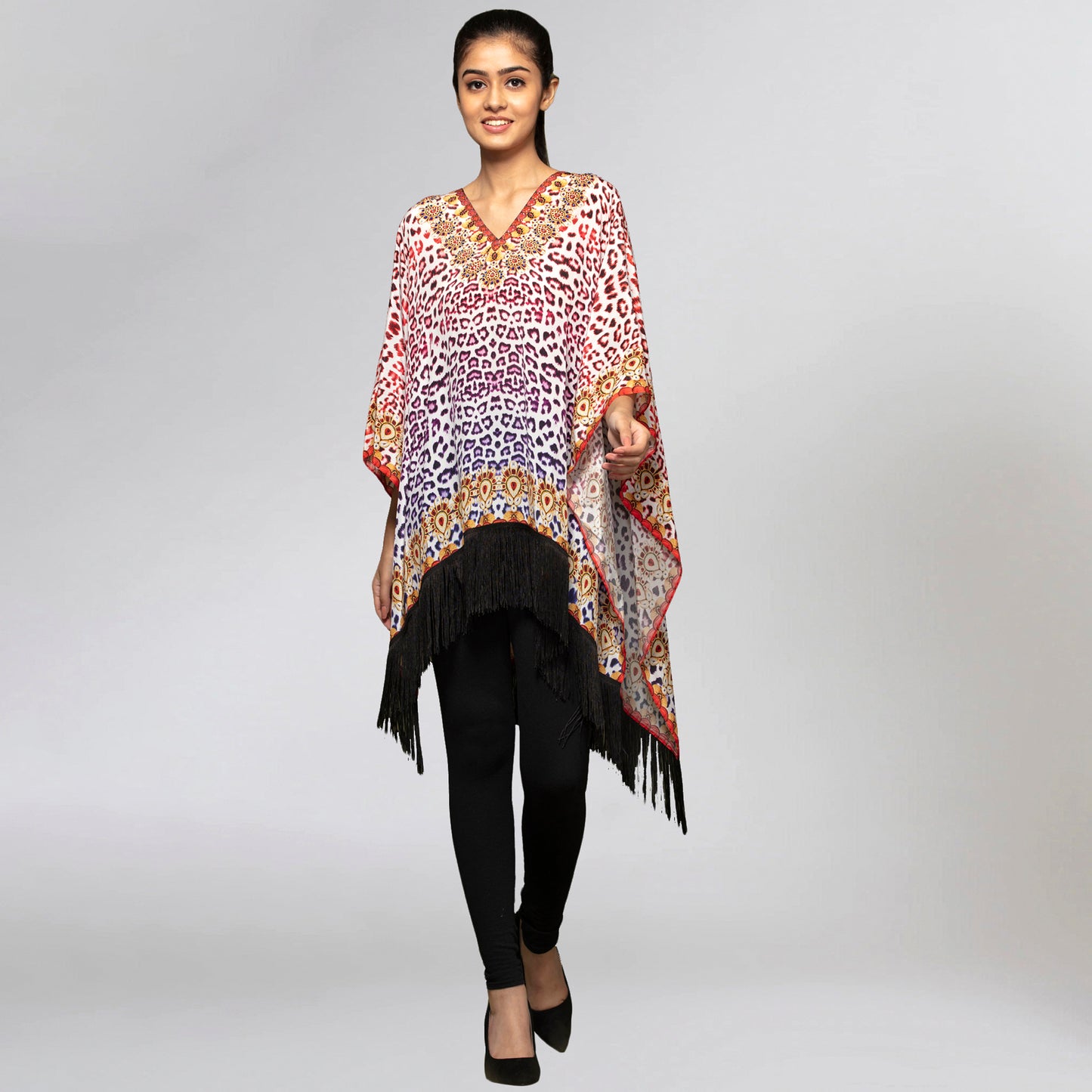 Burnt Orange and Brown Animal Print Kaftan Tunic