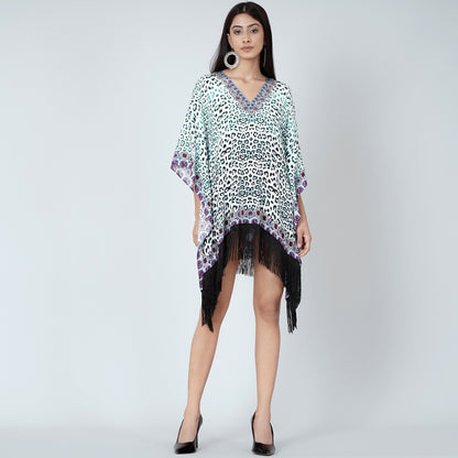 Teal Green Animal Print Kaftan Tunic