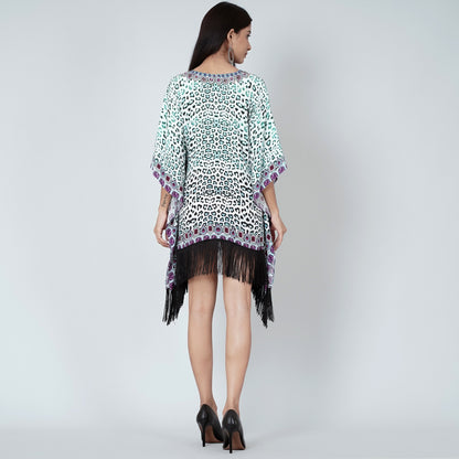 Teal Green Animal Print Kaftan Tunic