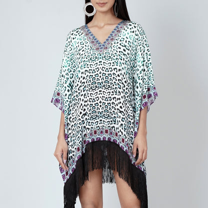 Teal Green Animal Print Kaftan Tunic