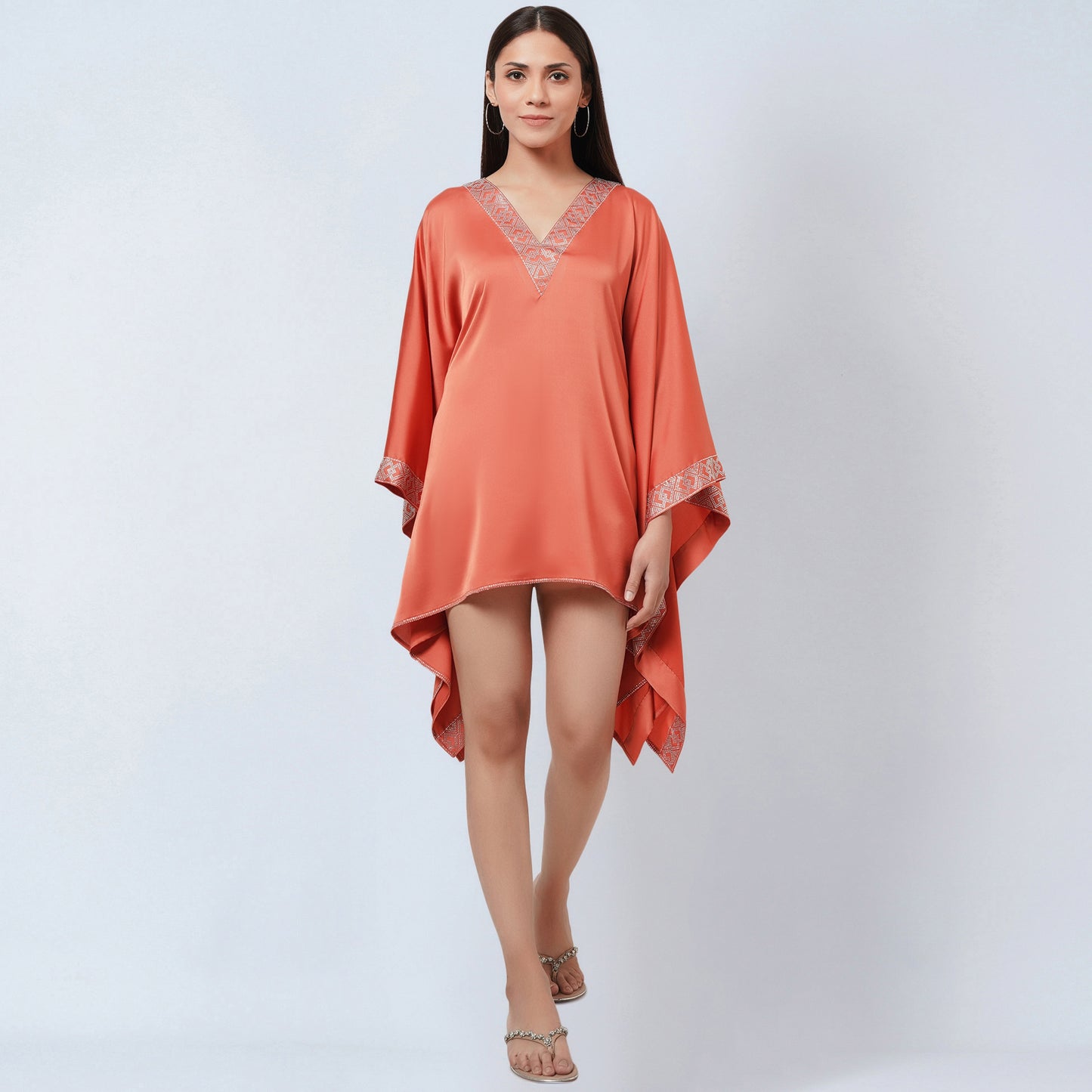 Coral Embellished Kaftan Top
