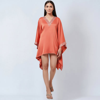 Coral Embellished Kaftan Top