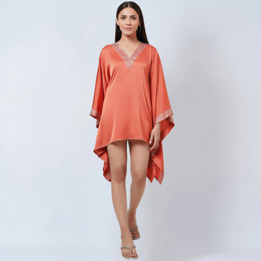 Coral Embellished Kaftan Top