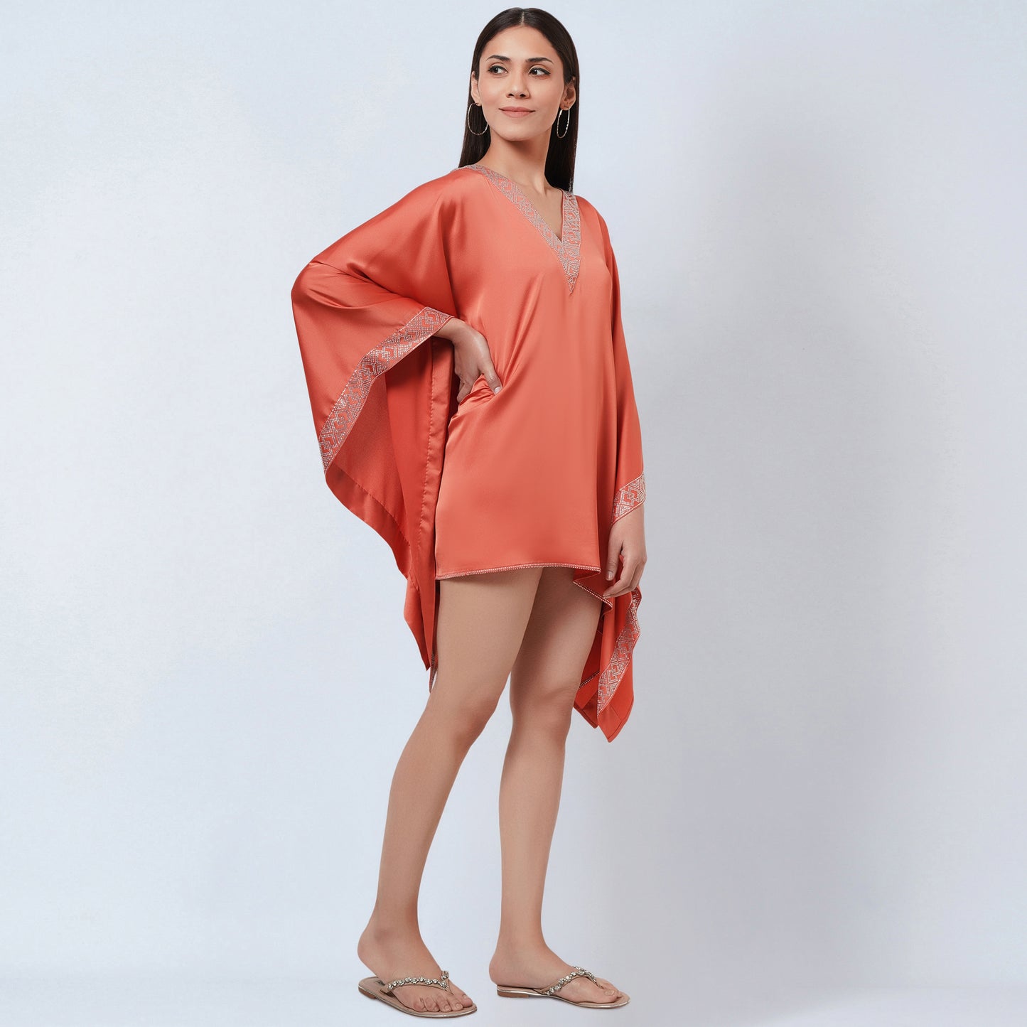 Coral Embellished Kaftan Top