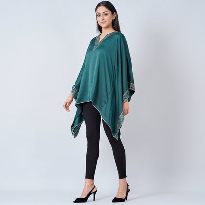 Dark Green Embellished Kaftan Top