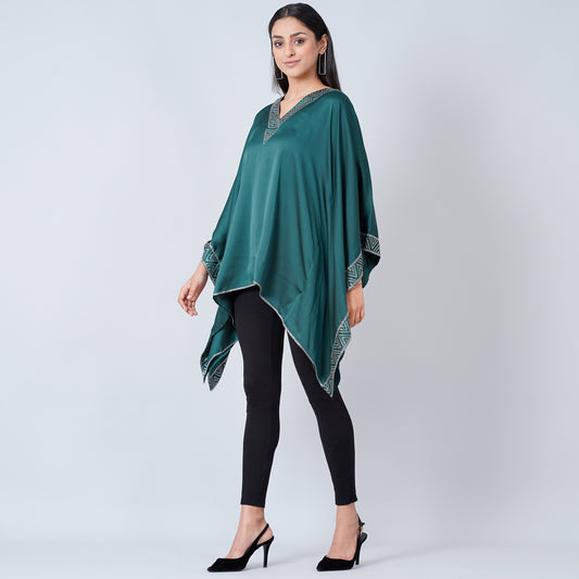 Dark Green Embellished Kaftan Top