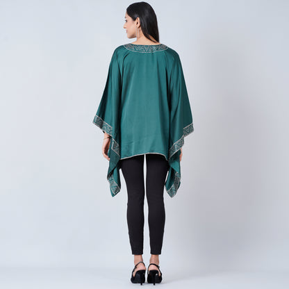 Dark Green Embellished Kaftan Top