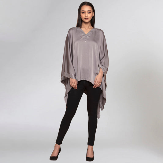 Grey Embellished Kaftan Top