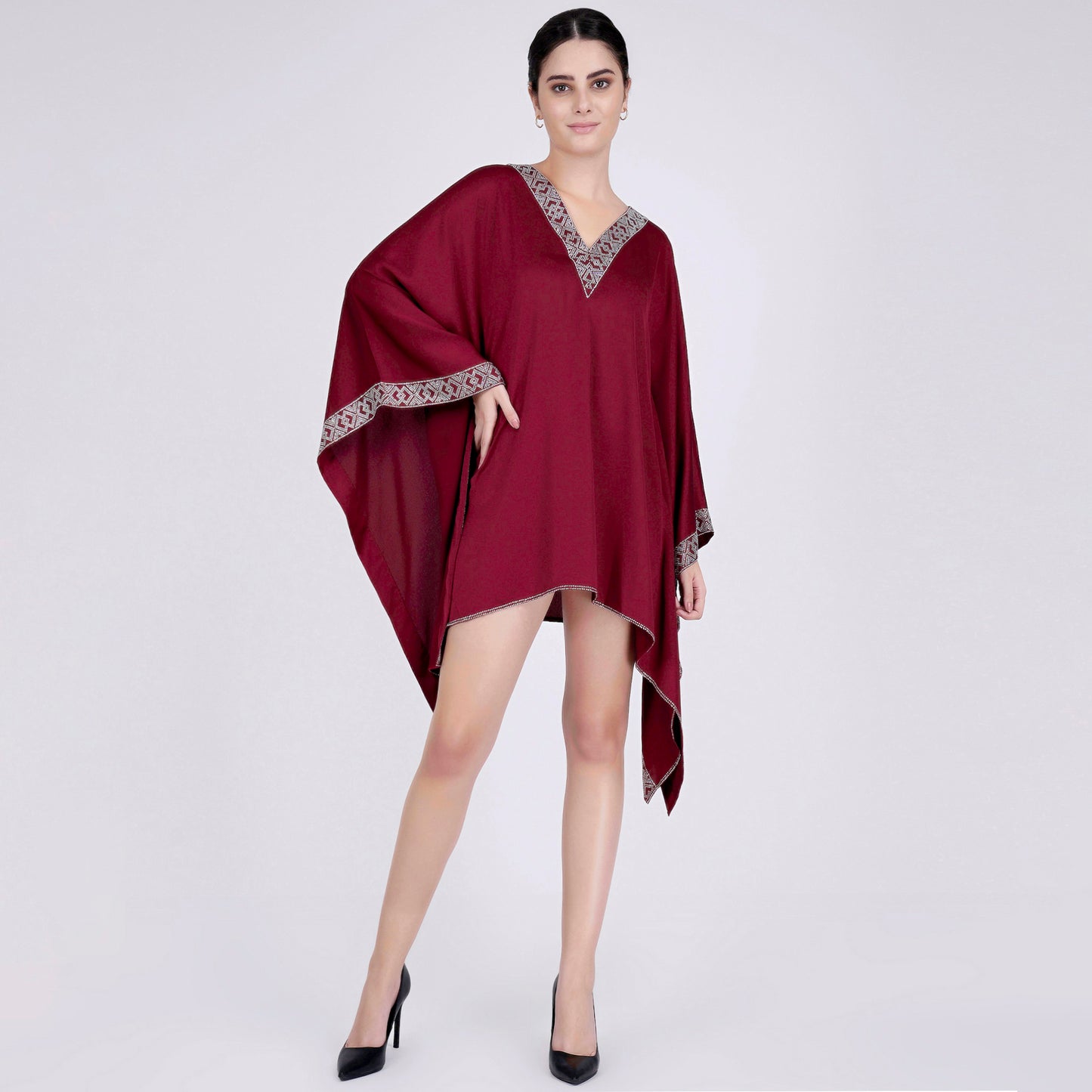 Maroon Embellished Kaftan Top