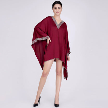 Maroon Embellished Kaftan Top