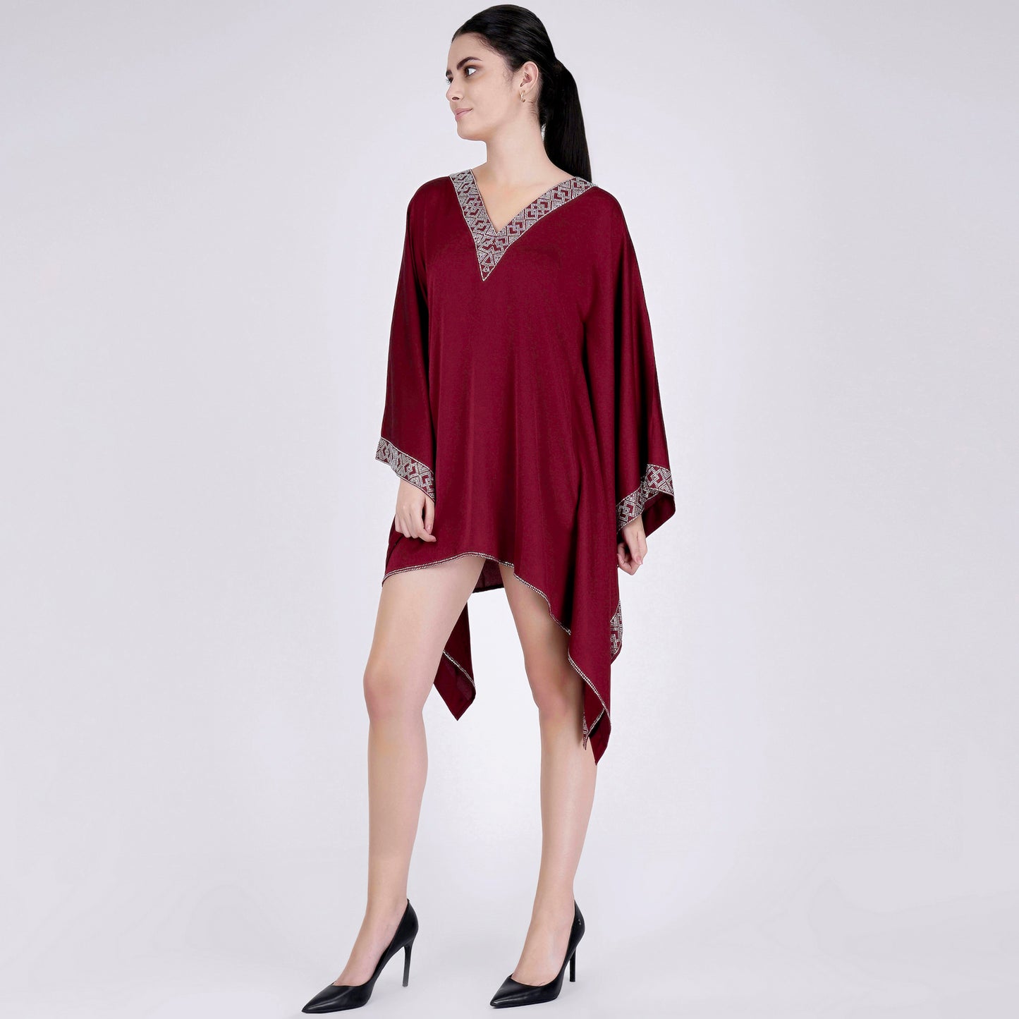 Maroon Embellished Kaftan Top