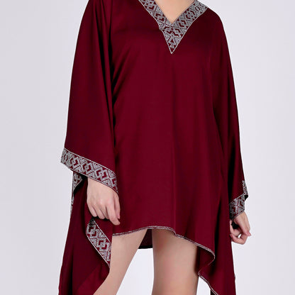 Maroon Embellished Kaftan Top
