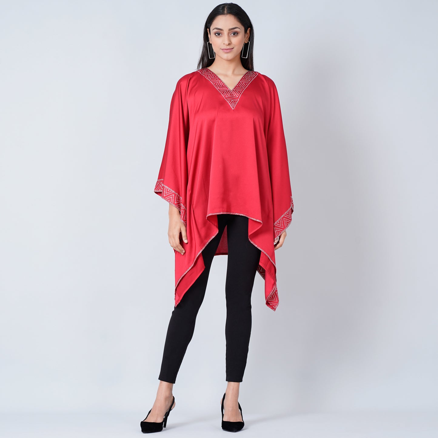 Red Embellished Kaftan Top