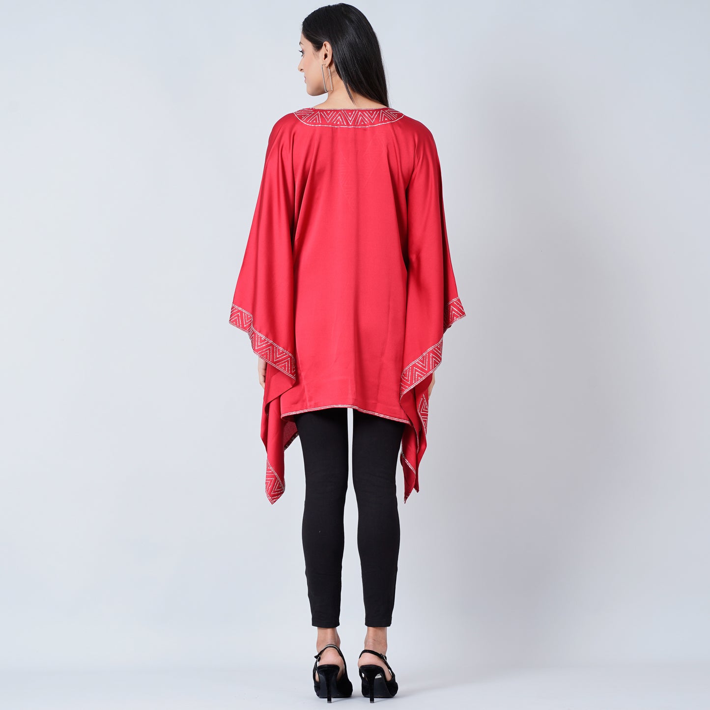 Red Embellished Kaftan Top