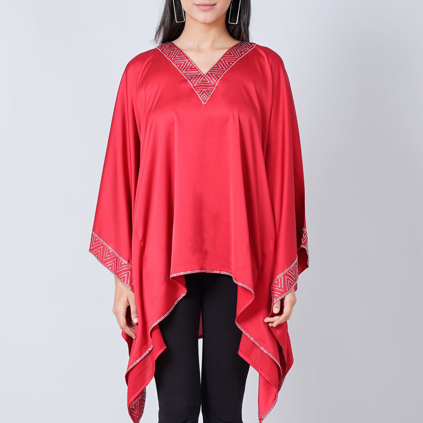 Red Embellished Kaftan Top