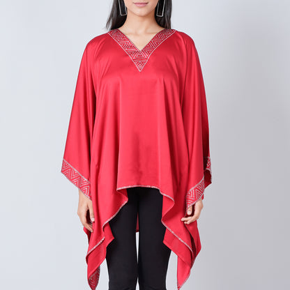 Red Embellished Kaftan Top
