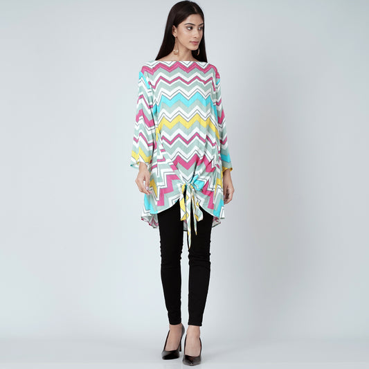 Blue and Pink Chevron Kaftan Top