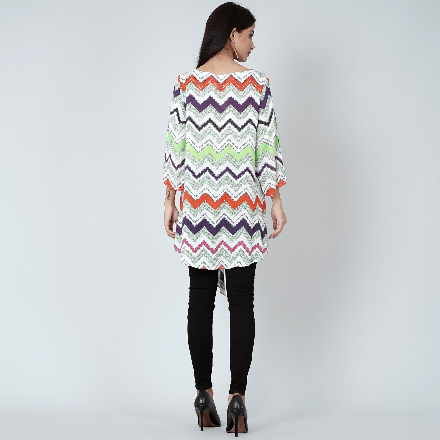 Orange and Green Chevron Kaftan Top