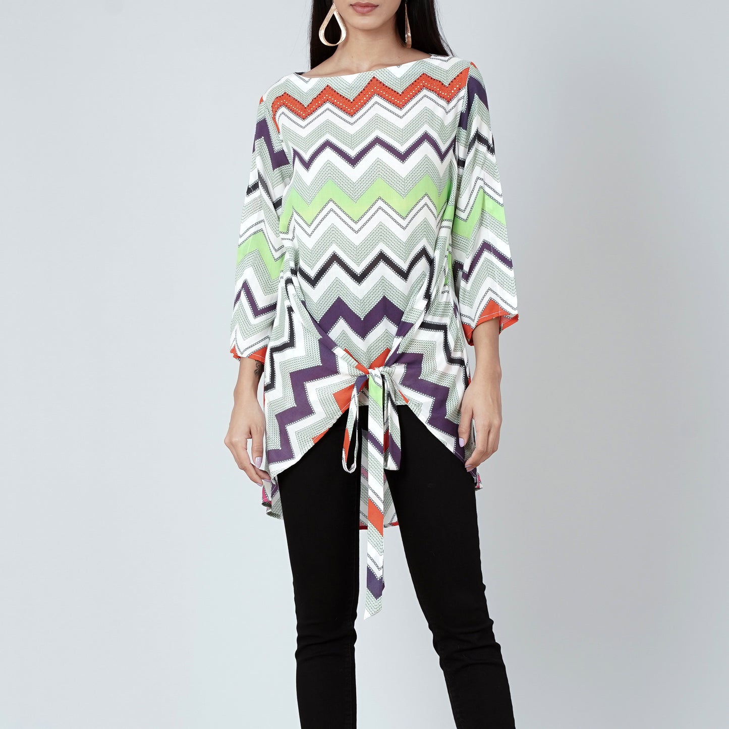 Orange and Green Chevron Kaftan Top