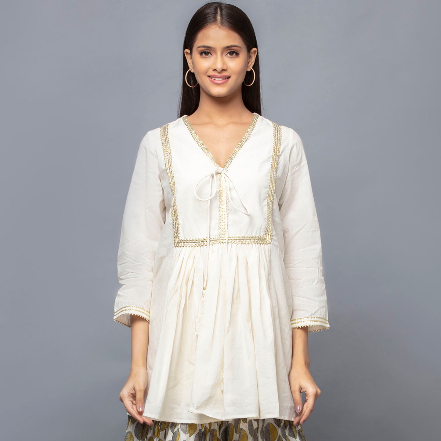 Ivory Neck-Tie Short Kurta