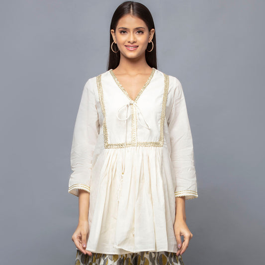 Ivory Neck-Tie Short Kurta
