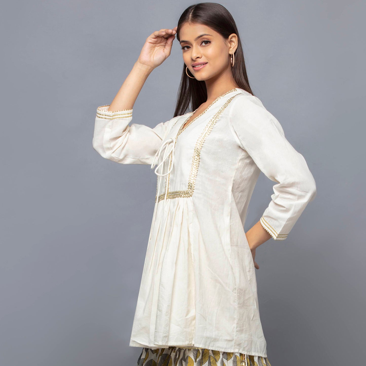 Ivory Neck-Tie Short Kurta