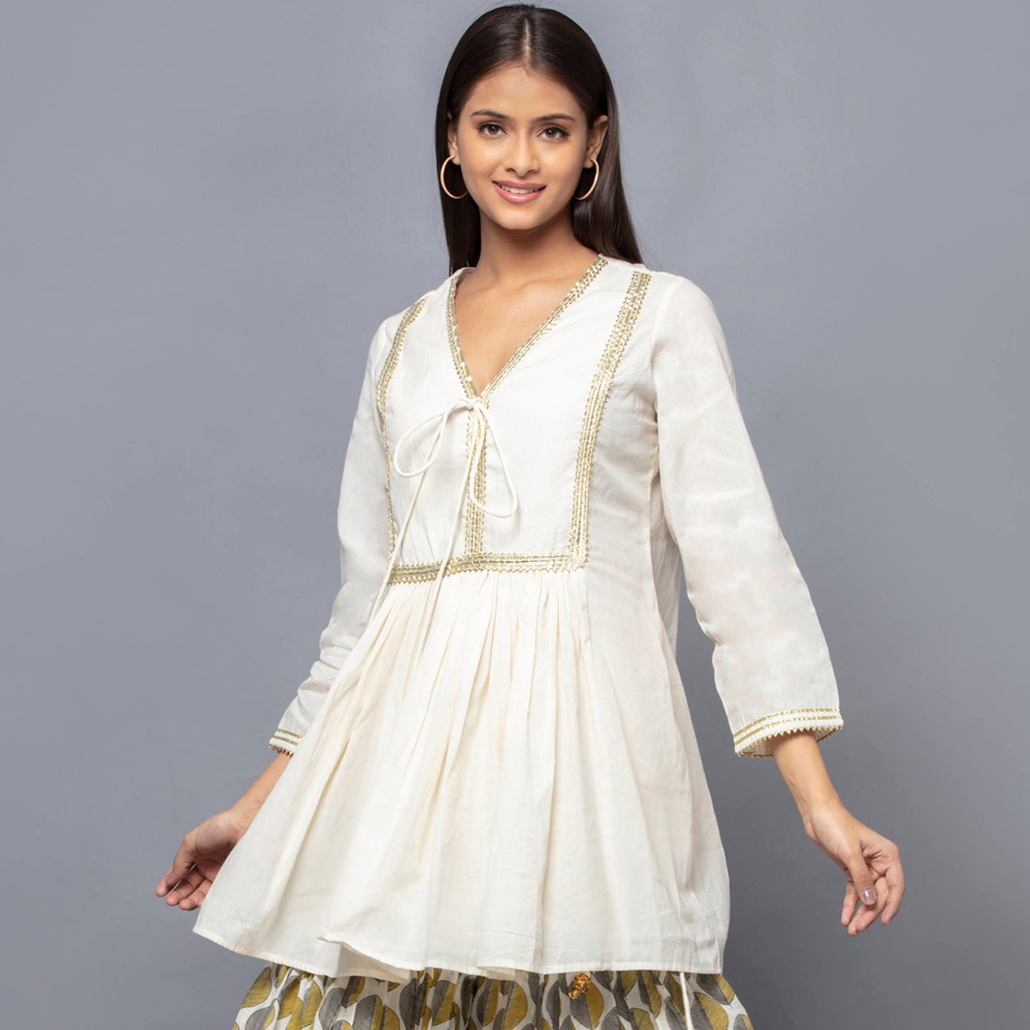 Ivory Neck-Tie Short Kurta