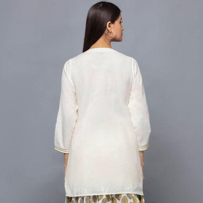 Ivory Neck-Tie Short Kurta