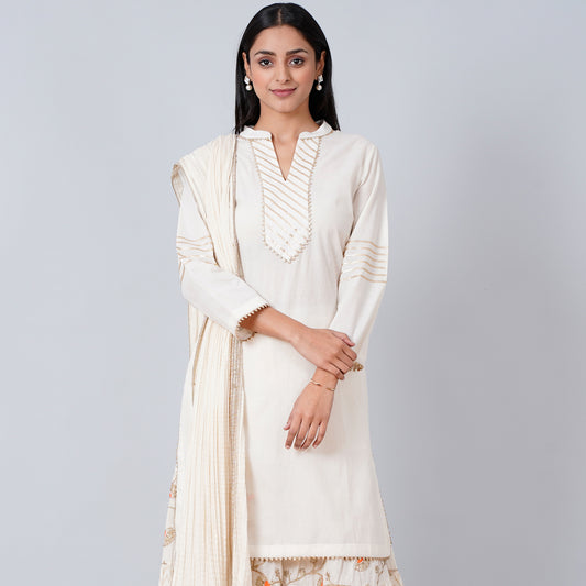 Ivory Nehru Collar Long Kurta