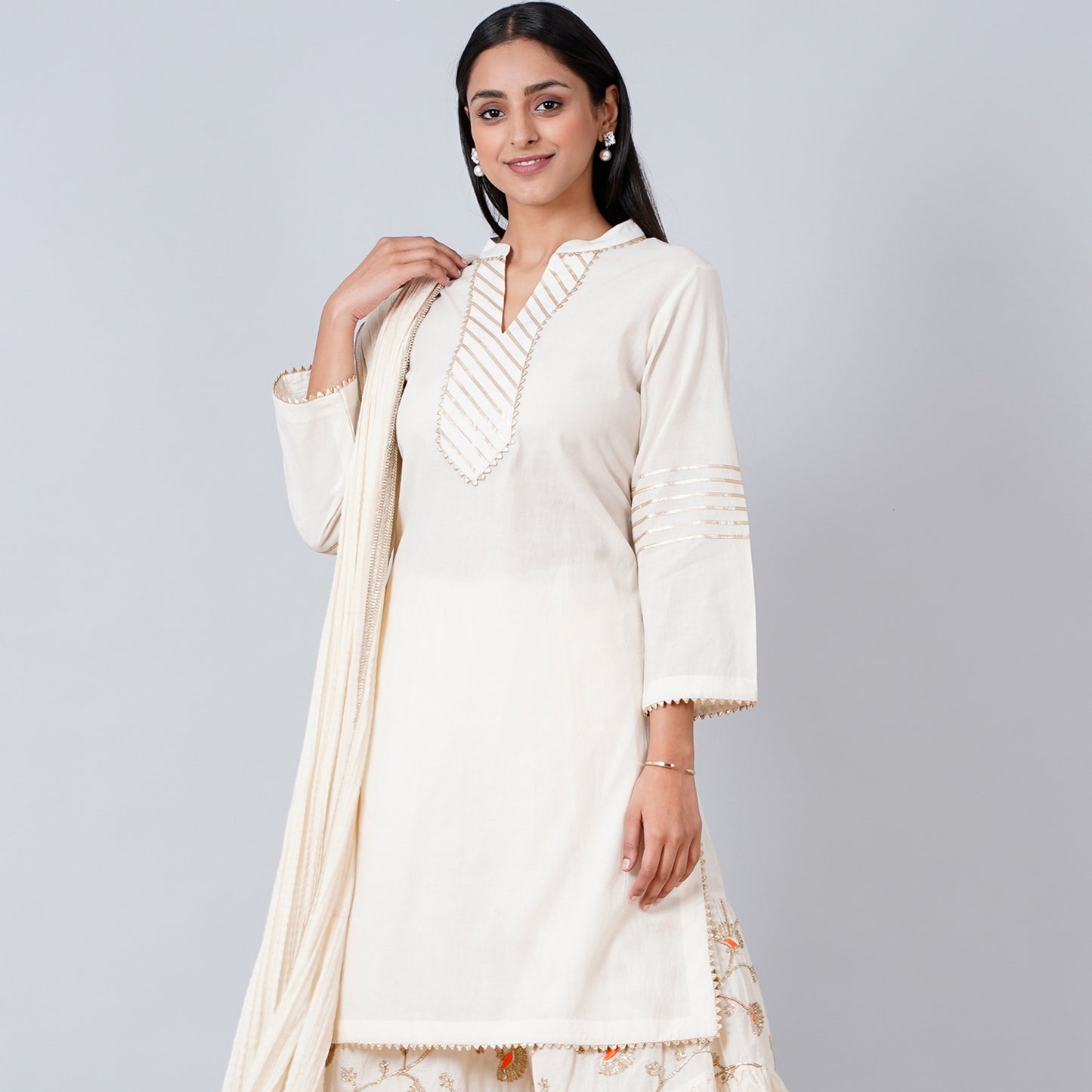 Ivory Nehru Collar Long Kurta