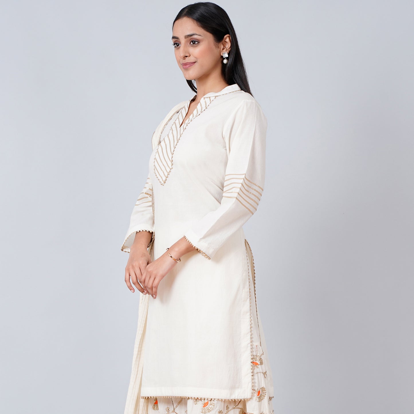 Ivory Nehru Collar Long Kurta