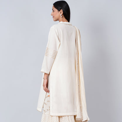 Ivory Nehru Collar Long Kurta