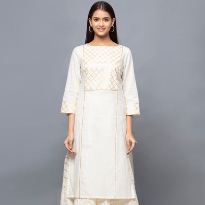 Ivory Boat Neck Long Kurta