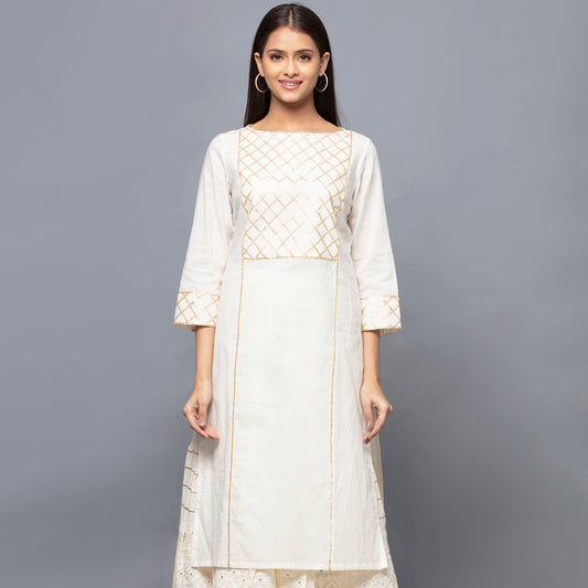 Ivory Boat Neck Long Kurta