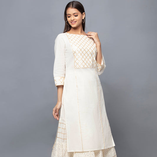Ivory Boat Neck Long Kurta
